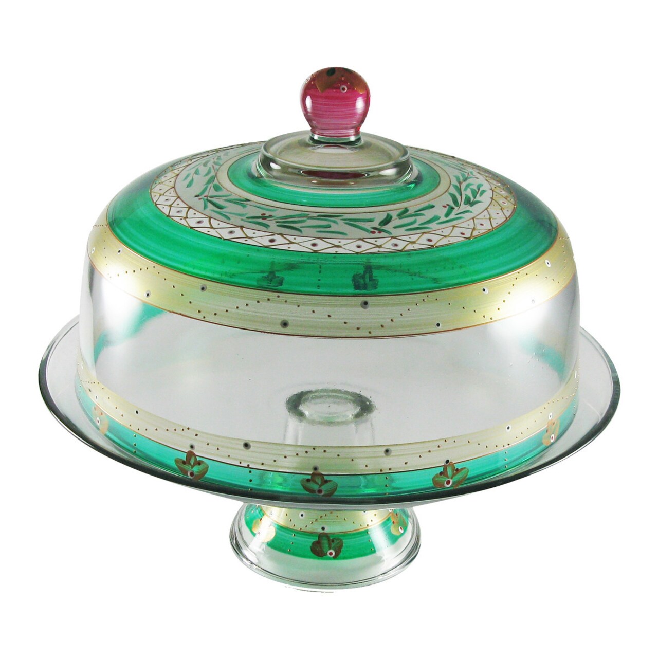 Crafted Creations 11" Green Mosaic Garland Hand Painted Glass Convertible Cake Dome